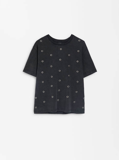 Жіноча сіра футболка Parfois артикул 228440 _GY FW2024 Фото ракурс 5 - Жіноча сіра футболка Parfois артикул 228440 _GY FW2024