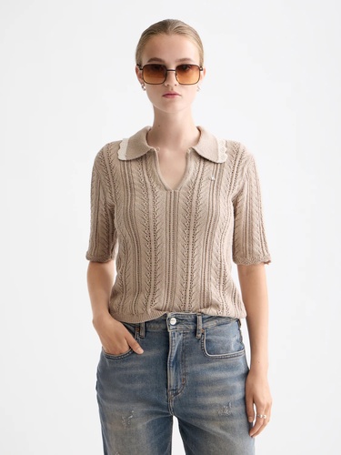 Фото ракурс 1 - Жіноча бежева футболка поло SCOTCH & SODA артикул U9A01046T U292 FW2025