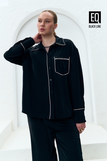 Женская черная рубашка EQUILIBRI артикул BW491003 100 Black SS2025 Фото ракурс 1 - Женская черная рубашка EQUILIBRI артикул BW491003 100 Black SS2025