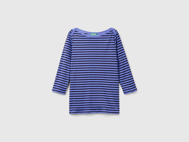 Фото ракурс 4 - Женский синий лонгслив Benetton артикул 30YSE16A1 8U5 24A