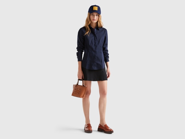 Фото ракурс 5 - Жіноча синя сорочка Benetton артикул 5AWRDQ03B 016 24A