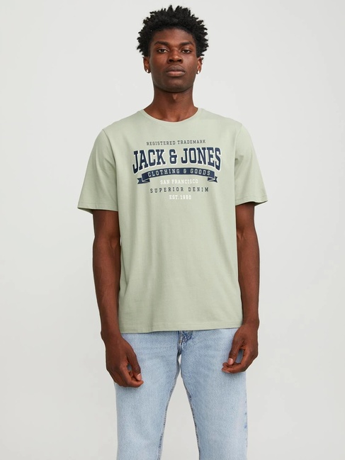 Фото ракурс 1 - Мужская зелёная футболка Jack & Jones артикул 12246690 Desert Sage SS2024