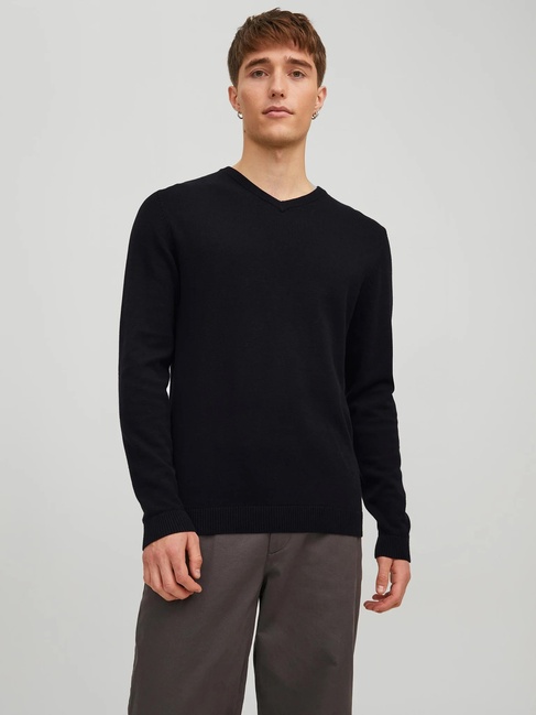 Фото ракурс 1 - Мужской чёрный джемпер Jack & Jones артикул 12137194 Black FW2024