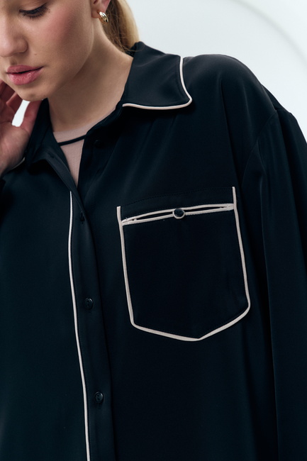 Женская черная рубашка EQUILIBRI артикул BW491003 100 Black SS2025 Фото ракурс 3 - Женская черная рубашка EQUILIBRI артикул BW491003 100 Black SS2025