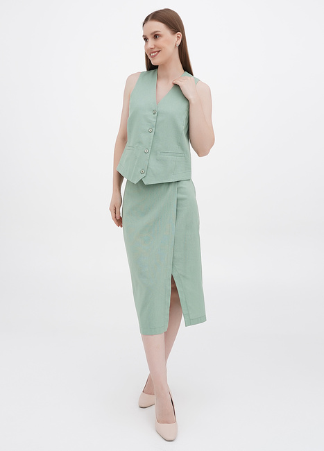 Фото ракурс 4 - Жіноча зелена спiдниця EQUILIBRI  артикул SVT Skirt Linen Green SS2023