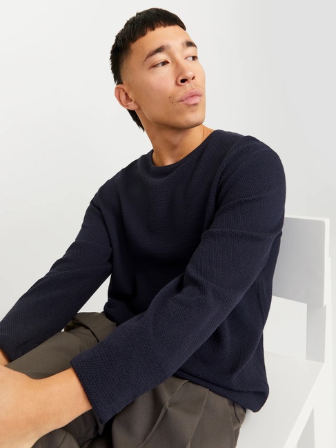 Фото ракурс 5 - Мужской синий джемпер Jack & Jones артикул 12268279 Navy Blazer FW2025