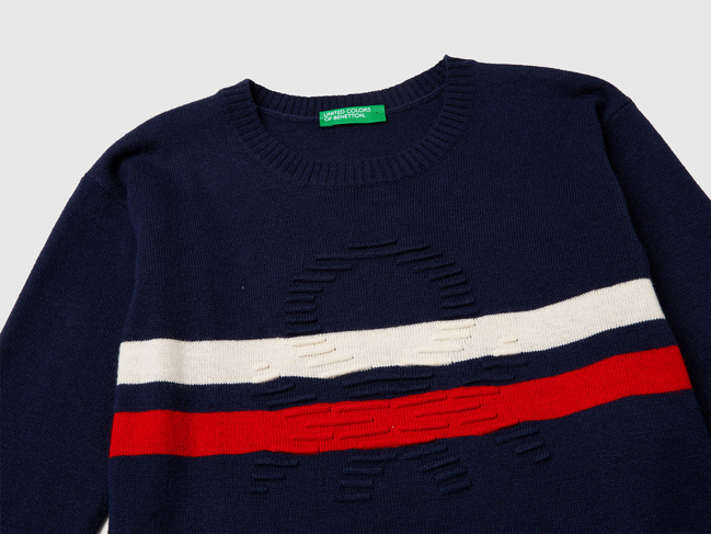 Фото ракурс 3 - Синий свитшот для мальчиков Benetton артикул 1041H102X.P 852 25A