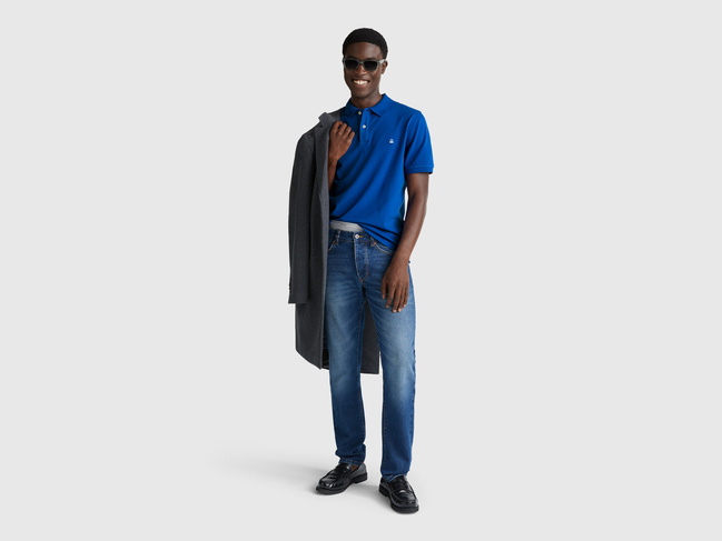 Фото ракурс 6 - Чоловіча синя футболка поло Benetton артикул 3WG9U301Z 19R 25A