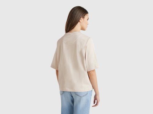 Фото ракурс 2 - Женская бежевая футболка Benetton артикул 3BL0E17G5 152 25A