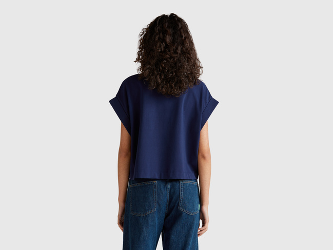 Фото ракурс 2 - Женская синяя футболка Benetton артикул 3IFVD10AF 252 25P