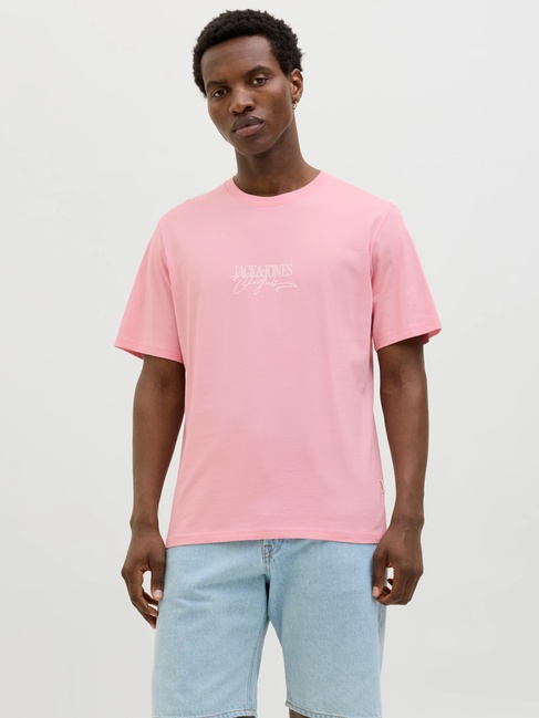 Мужская розовая футболка Jack & Jones артикул 12276784 Tickled Pink FW2025 Фото ракурс 1 - Мужская розовая футболка Jack & Jones артикул 12276784 Tickled Pink FW2025