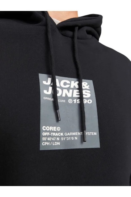 Фото ракурс 4 - Чоловіче чорнe худі Jack & Jones  артикул 12271202 Black FW2024