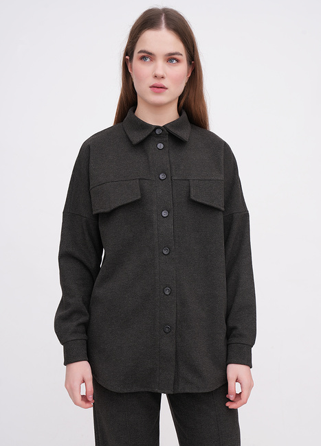 Фото ракурс 1 - Женская серая рубашка EQUILIBRI артикул W491 038 102 Grey FW2025