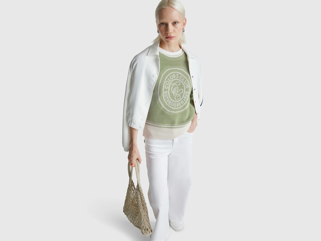 Женский зеленый жилет Benetton артикул 1494E10EH 22U 25A Фото ракурс 6 - Женский зеленый жилет Benetton артикул 1494E10EH 22U 25A