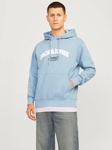 Фото ракурс 1 - Мужское голубое худи Jack & Jones артикул 12262919 Mountain Spring FW2024