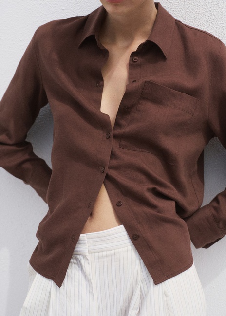 Жіноча коричнева сорочка Mango артикул 17092548 32 1 season Фото ракурс 1 - Жіноча коричнева сорочка Mango артикул 17092548 32 1 season