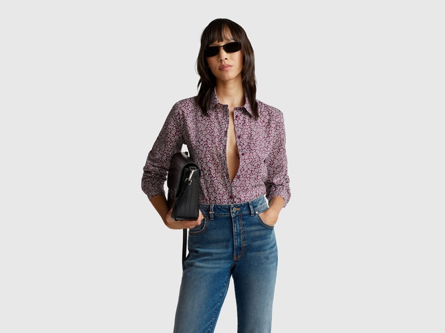 Женская фиолетовая рубашка Benetton артикул 5Q6SDQ0AY 66K 25A Фото ракурс 4 - Женская фиолетовая рубашка Benetton артикул 5Q6SDQ0AY 66K 25A