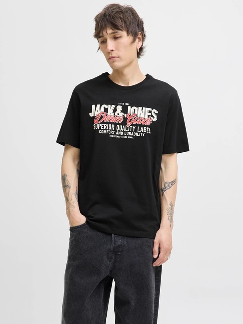 Чоловіча чорна футболка Jack & Jones артикул 12279535 Black FW2025 Фото ракурс 1 - Чоловіча чорна футболка Jack & Jones артикул 12279535 Black FW2025