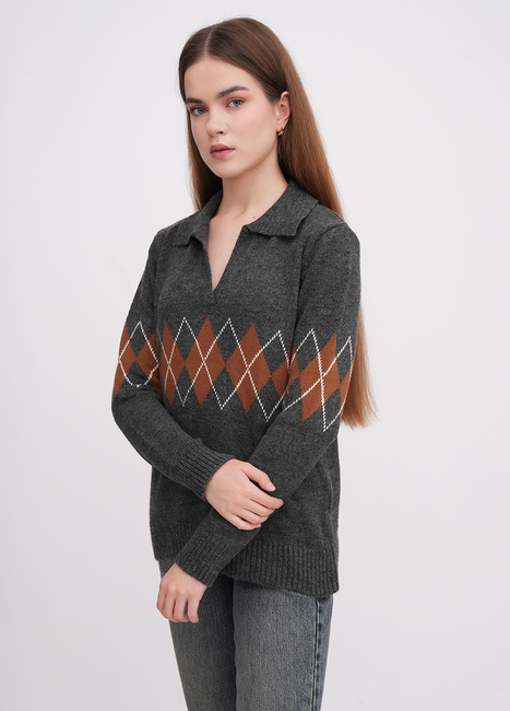 Фото ракурс 1 - Жіночий сірий светр EQUILIBRI артикул W342 072 000 Dark grey FW2025