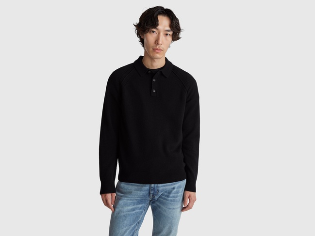 Фото ракурс 1 - Чоловічий чорний светр Benetton артикул 1006U301Q 100 25I