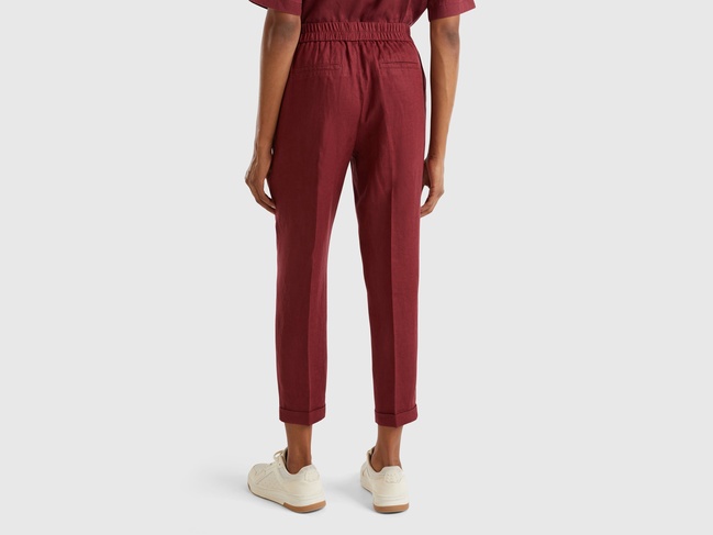 Фото ракурс 2 - Женские бордовые штаны Benetton артикул 4AGHDF079 3H8 24A