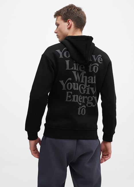 Фото ракурс 2 - Мужское черное худи EQUILIBRI артикул M TCD FL HLE Black FW2024