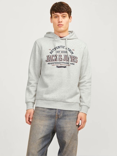 Фото ракурс 1 - Чоловіче сірe худі Jack & Jones артикул 12255617 WHITE MELANGE FW2024