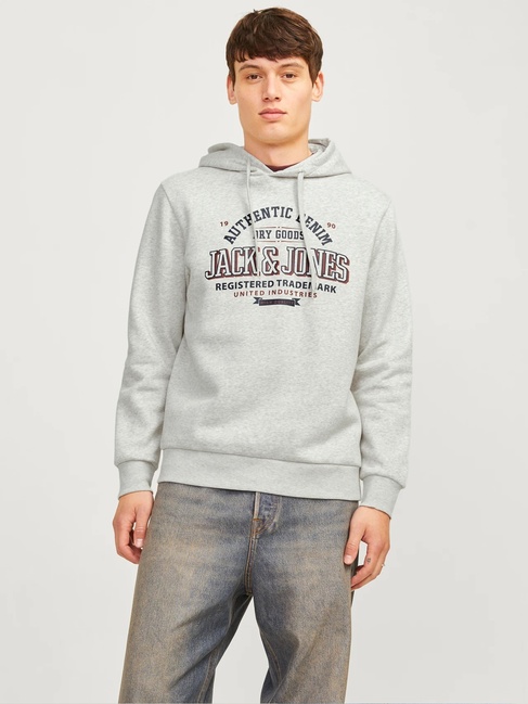 Фото ракурс 1 - Мужское серое худи Jack & Jones артикул 12255617 WHITE MELANGE FW2024