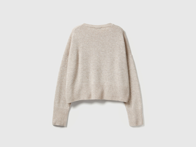 Женский бежевый свитер Benetton артикул 126WD10E4 91Z 25A Фото ракурс 3 - Женский бежевый свитер Benetton артикул 126WD10E4 91Z 25A