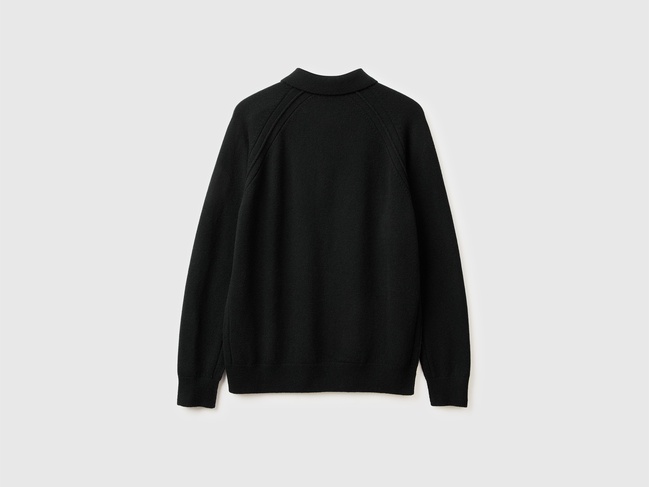 Фото ракурс 3 - Чоловічий чорний светр Benetton артикул 1006U301Q 100 25I