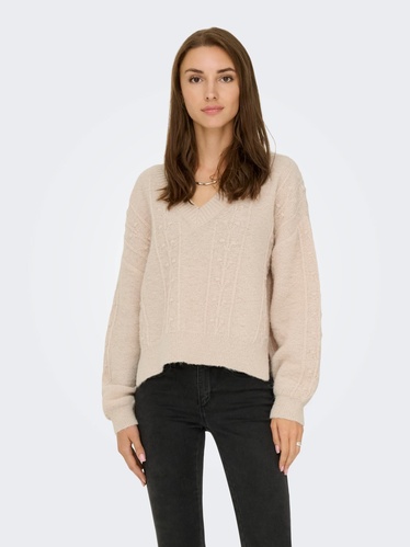 Фото ракурс 1 - Жіночий бежевий светр Only артикул 15351899 Cement FW2025