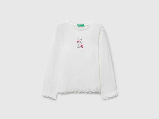 Белый реглан для девочек Benetton артикул 3KIEG10KK.P 074 25A Фото ракурс 1 - Белый реглан для девочек Benetton артикул 3KIEG10KK.P 074 25A