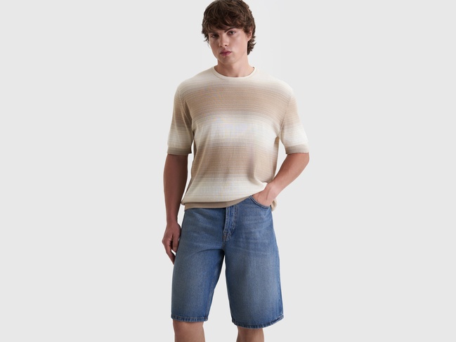 Мужские синие шорты Benetton артикул 4AW7U9018 903 25P Фото ракурс 5 - Мужские синие шорты Benetton артикул 4AW7U9018 903 25P