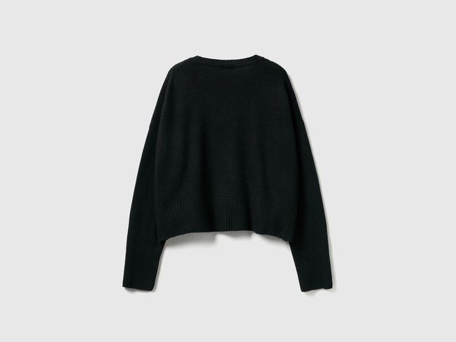 Фото ракурс 3 - Женский черный свитер Benetton артикул 126WD10E4 700 25A