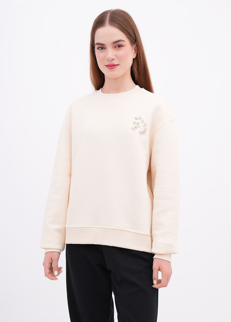 Женский молочный свитшот EQUILIBRI артикул W231 031 000 ECRU FW2025 Фото ракурс 1 - Женский молочный свитшот EQUILIBRI артикул W231 031 000 ECRU FW2025