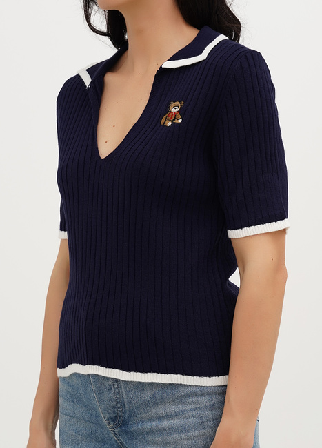 Фото ракурс 3 - Женская синяя футболка поло EQUILIBRI артикул W314 011 000 NAVY BLUE SS2025