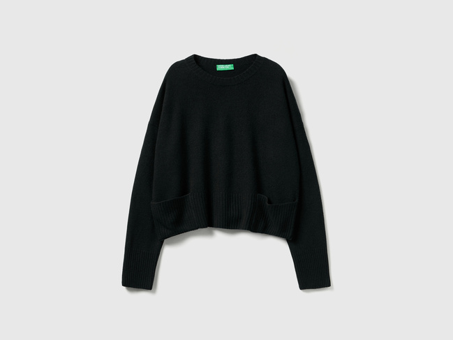 Фото ракурс 6 - Женский черный свитер Benetton артикул 126WD10E4 700 25A