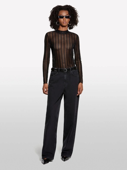 Жіночий чорний лонгслів Sisley артикул 327PL200U 100 25A Фото ракурс 3 - Жіночий чорний лонгслів Sisley артикул 327PL200U 100 25A