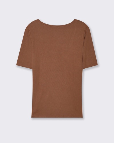 Фото ракурс 2 - Женская коричневая футболка Piazza Italia артикул 62254 Brown tobacco FW2025