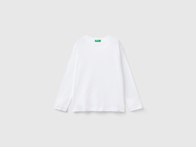 Фото ракурс 1 - Белый лонгслив для мальчиков Benetton артикул 3I1XC10DB.G 101 25A