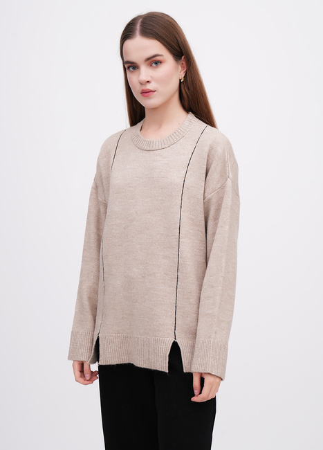 Фото ракурс 1 - Женский бежевый свитер EQUILIBRI артикул W342 070 000 Beige FW2025