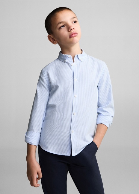 Детская голубая рубашка Mango артикул 77051009 50 7 season Фото ракурс 1 - Детская голубая рубашка Mango артикул 77051009 50 7 season
