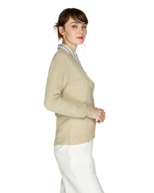 Жіночий бежевий кардиган Benetton артикул 1002D5485 562 25A Фото ракурс 3 - Жіночий бежевий кардиган Benetton артикул 1002D5485 562 25A