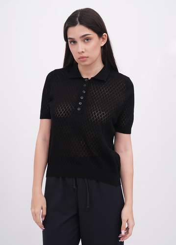 Фото ракурс 1 - Жіноча чорна футболка поло EQUILIBRI артикул W314 010 002 Black FW2025