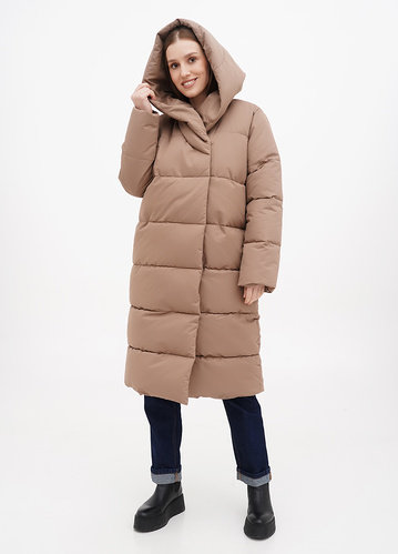 Фото ракурс 1 - Женское коричневое пальто EQUILIBRI артикул OD Coat Down 2 Mocco FW2024