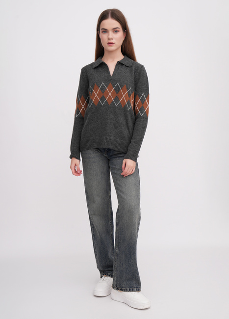 Фото ракурс 3 - Жіночий сірий светр EQUILIBRI артикул W342 072 000 Dark grey FW2025