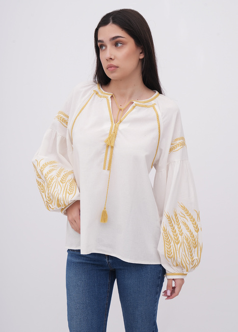 Фото ракурс 2 - Женская белая блузка EQUILIBRI артикул W421 031 000 White FW2025