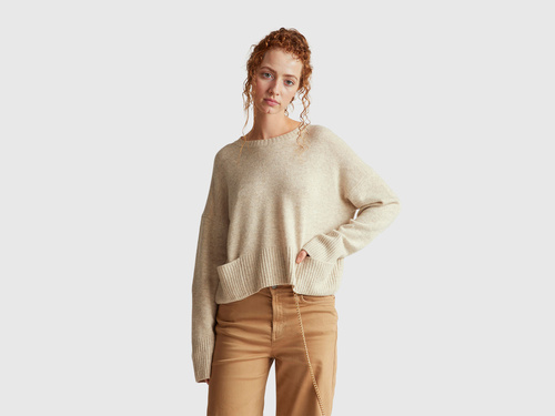 Фото ракурс 1 - Женский бежевый свитер Benetton артикул 126WD10E4 91Z 25A