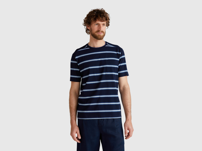 Фото ракурс 1 - Чоловіча синя футболка Benetton артикул 32UZU10A7 901 25P