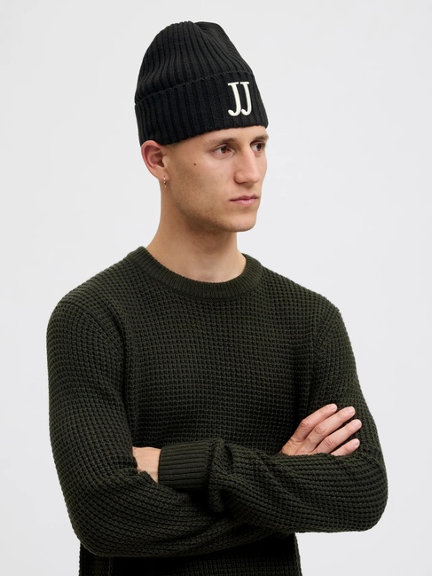 Фото ракурс 4 - Мужская черная шапка Jack & Jones артикул 12279901 Black FW2025